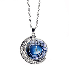 Dragon's Eye Time Gem Necklace Women's Versatile Decoration Double-sided Rotating Moon Pendant Retro Sweater Chain