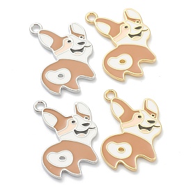 Brass Enamel Pendants, Corgi Dog Charms, Long-Lasting Plated