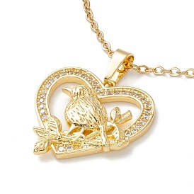 Clear Cubic Zirconia Heart with Bird Pendant Necklace, 304 Stainless Steel Jewelry for Women
