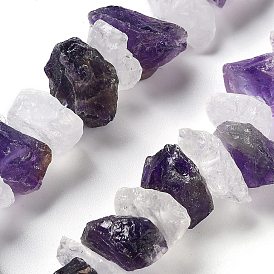 Raw Rough Natural Amethyst & Quartz Crystal Beads Strands, Nuggets