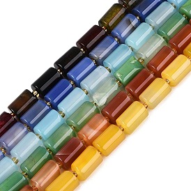 Natural Agate Beads Strands, Dyed, Column, with Seed Beads