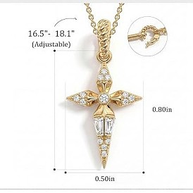 Brass Pave Clear Cubic Zirconia Cross Pendant Necklaces for Women