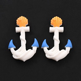 Opaque Resin Cabochons, Ocean Theme, Anchor with Shell