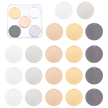 20Pcs 5 Colors Brass Pendants, Stamping Blank Tag, Flat Round