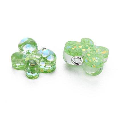 Epoxy Resin Charms, with Sequins/Paillette and Platinum Plated Iron Loop, Butterfly