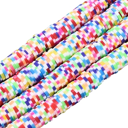 1 brins de perles en argile polymère faites à la main aux couleurs de l'arc-en-ciel, pour les fournitures de bricolage bijoux artisanat, perles heishi, disque / plat rond