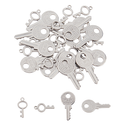 8 pcs 2 styles 304 pendentifs en acier inoxydable, clé