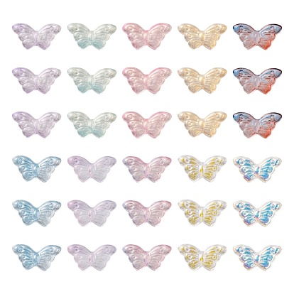 80Pcs 10 Style AB Color Plated & Spray Painted & Transparent Glass Beads, with Glitter Powder, Butterfly
