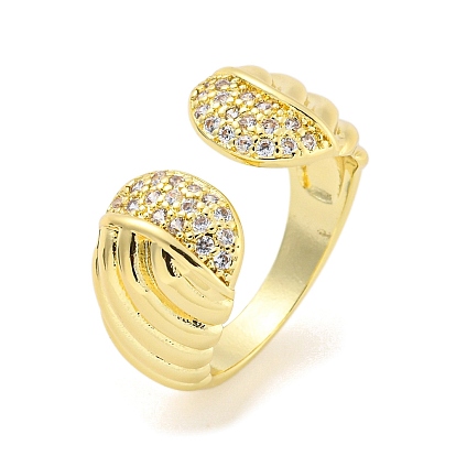 Brass Micro Pave Cubic Zirconia Open Cuff Ring for Women