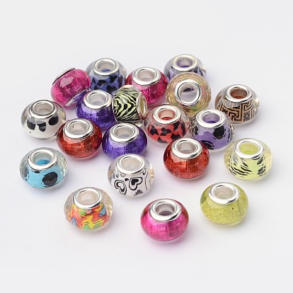 Large Hole Rondelle Acrylic European Beads, with Silver Tone Brass Double Cores
