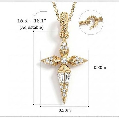 Brass Pave Clear Cubic Zirconia Cross Pendant Necklaces for Women