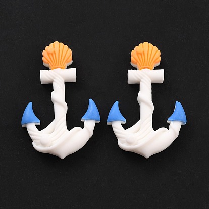 Opaque Resin Cabochons, Ocean Theme, Anchor with Shell