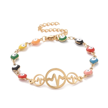 Вакуумное покрытие pvd 304 браслет из нержавеющей стали с сердечным ритмом, красочный эмалевый браслет с цепями от сглаза для женщин