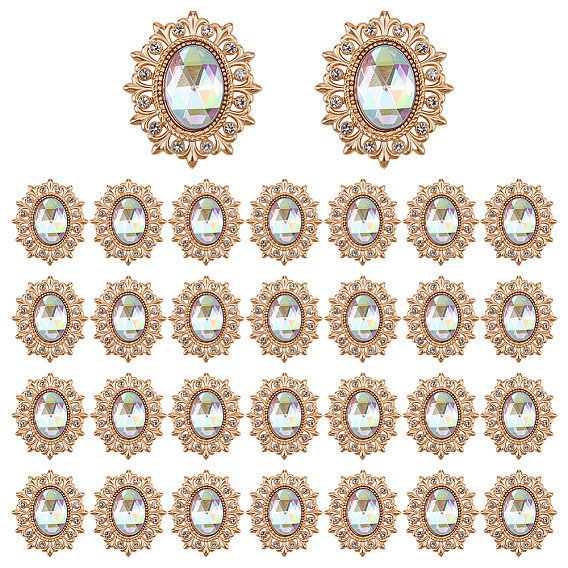 30 cabochons en alliage de zinc, avec acrylique et strass, ovale