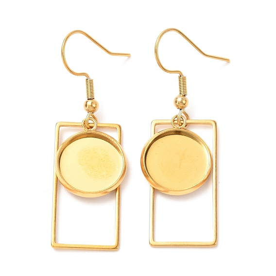 201 нержавеющей стали серьги крюков, с плоскими круглыми настройками кабошон, прямоугольные