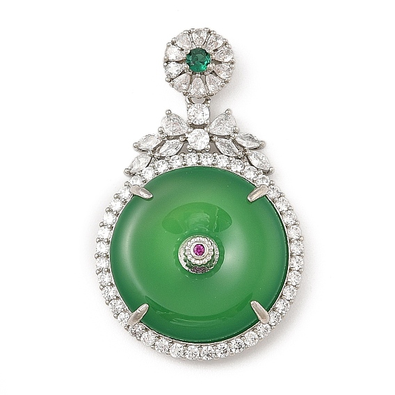 Подвески из окрашенного натурального зеленого халцедона, латунные прозрачные кубические цирконии плоские круглые подвески