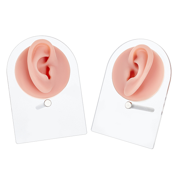 2 шт. 2 стили силиконовые ушные гибкие модели частей тела серьги дисплеи, с 2шт. прозрачных акриловых витрин