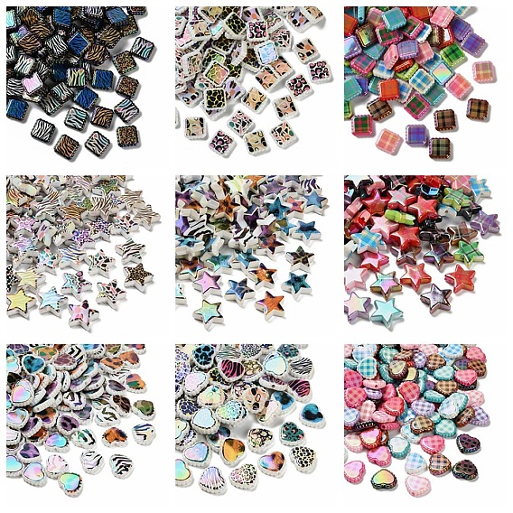 Радужные переливающиеся напечатанные непрозрачные акриловые бусины, смешанный стиль