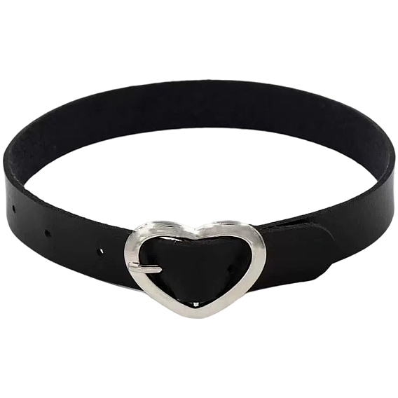 Ожерелья-чокеры из искусственной кожи в стиле панк-рок с кольцом в форме сердца из сплава, платина