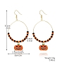 Seed Beads and Alloy Enamel Pendants Dangle Earrings, Halloween Theme, Pumpkin, Golden