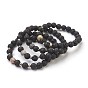 Bracelets Sets, Bracelets Sets, Natural Lava Rock Beads Stretch Bracelets, with Brass Findings and Cubic Zirconia, Round, Cardboard Boxes, Mixed Color