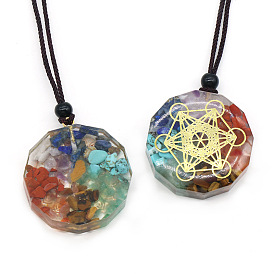 Chakra Natural & Synthetic Mixed Gemstone Chip with Resin Pendant Necklace