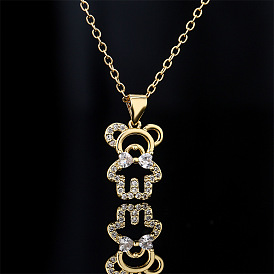 Fashionable Hollow Bear Pendant Necklace with 18K Gold Plating and Zircon Stones