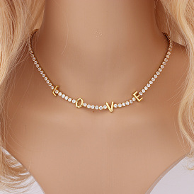 Sparkling LOVE Letter Necklace with Full Zirconia Claws - 18K Gold Plated Women's Jewelry