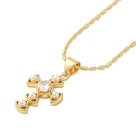 Brass Pave Clear Cubic Zirconia Cross Pendant Necklaces for Women