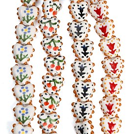 Handmade Porcelain Beads, Heart, Hand Painted, Famille Rose Porcelain