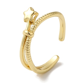 Star Rack Plating Brass Open Cuff Ring for Women, Long-Lasting Plated, Lead Free & Cadmium Free