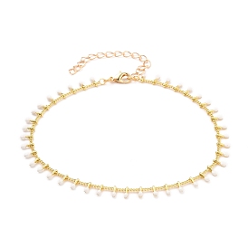 Brass Enamel Anklets, with Curb Chains and Lobster Claw Clasps, White