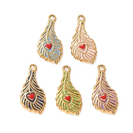 304 нержавеющей стальной эмали подвески, прелести из перьев, ионное покрытие (ip), реальный 18 k позолоченный