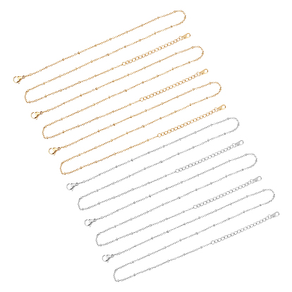 304 Stainless Steel Satellite Chain Necklaces, with Rondelle Beads