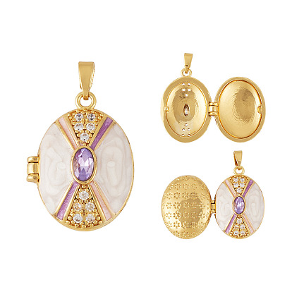 1Кулон-медальон из латуни с микропаве из кубического циркония, с эмалью, овальные