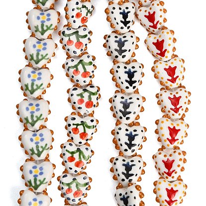 Handmade Porcelain Beads, Heart, Hand Painted, Famille Rose Porcelain