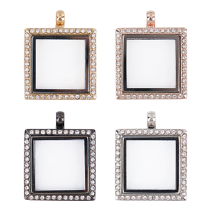 CHGCRAFT 4Pcs 4 Colors Alloy Photo Frame Magnetic Pendants, with Crystal Resin Rhinestone, Cadmium Free & Lead Free, Square