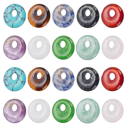 20 шт. 10 стили подвески-пончики из смешанных драгоценных камней/диски Пи, смешанные окрашенные и неокрашенные