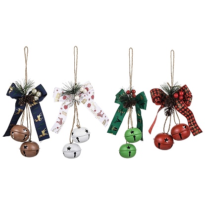 Рождественские тематические тканевые банты подвесные украшения, с железным колокольчиком для подвешивания елочных украшений