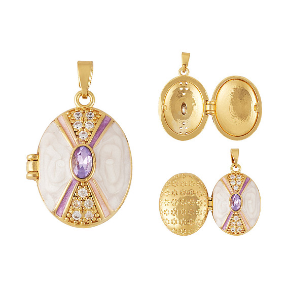 1Кулон-медальон из латуни с микропаве из кубического циркония, с эмалью, овальные