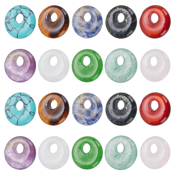 20 шт. 10 стили подвески-пончики из смешанных драгоценных камней/диски Пи, смешанные окрашенные и неокрашенные