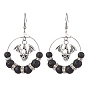 Brass with 304 Stainless Steel Dangle Earring, with Lava Rock and Alloy Pendant, Devil for Halloween