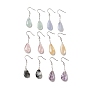 Natural Agate+Crystal Teardrop Dangle Earrings with 925 Sterling Silver Pin for Women