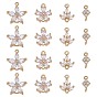 16 pcs 4 styles en laiton pavé de breloques de connecteur en zircone cubique transparente, réel 18 k plaqué or