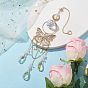 Butterfly Iron & 304 Stainless Steel Hanging Suncatchers, with Glass Pendants and Natural Rose Quartz Chip Beads