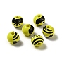 Schima Wood European Beads, Large Hole Beads, Round with Bee Pattern