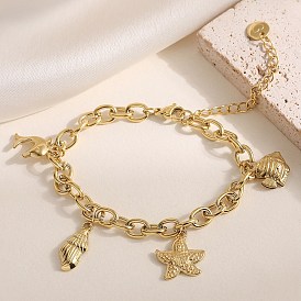 Браслеты с подвесками из нержавеющей стали Ocean 304, браслеты-цепочки для женщин, форма морской звезды и ракушки, дельфин и рыба