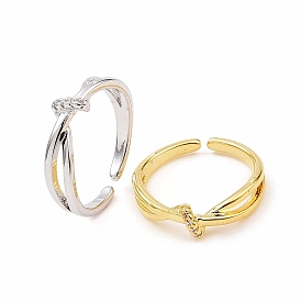 Clear Cubic Zirconia Criss Cross Open Cuff Ring, Brass Jewelry for Women