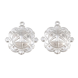 304 Stainless Steel Pendants, Flower with Star Charms