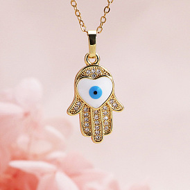 Vintage Turkish Blue Eye Pendant Necklace with Micro Inlaid Zircon - Hip-hop Style